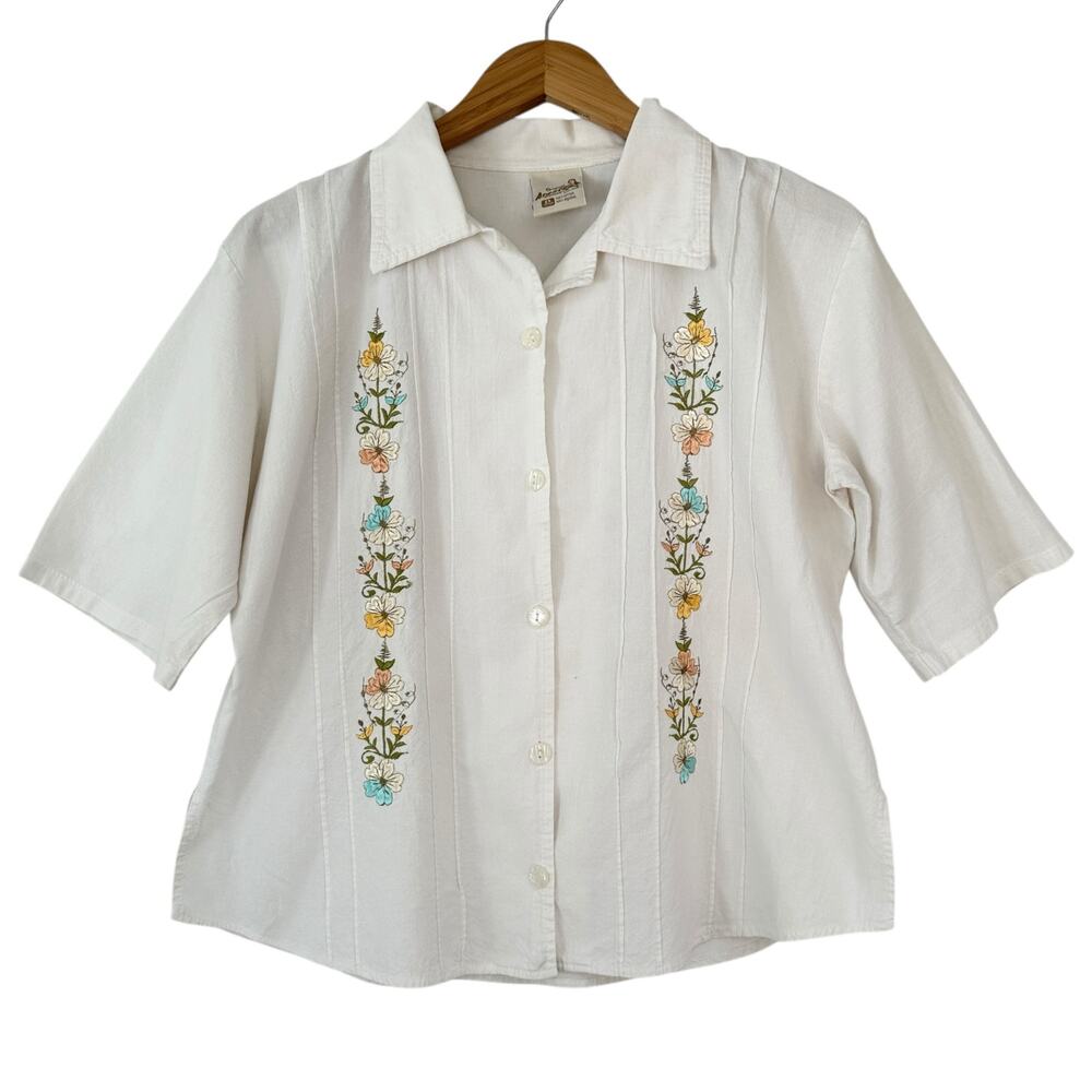 Vintage Original Arantza Woman Mexican embroidered cotton button up shirt Large
